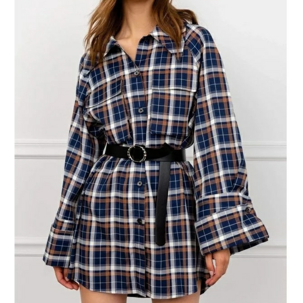 NWOT J.ing plaid shirt dress size M